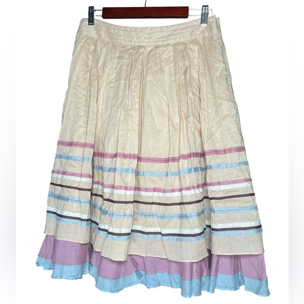 Max & Co active Cream Midi A-Line Skirt with Tiered Pleats women’s 6